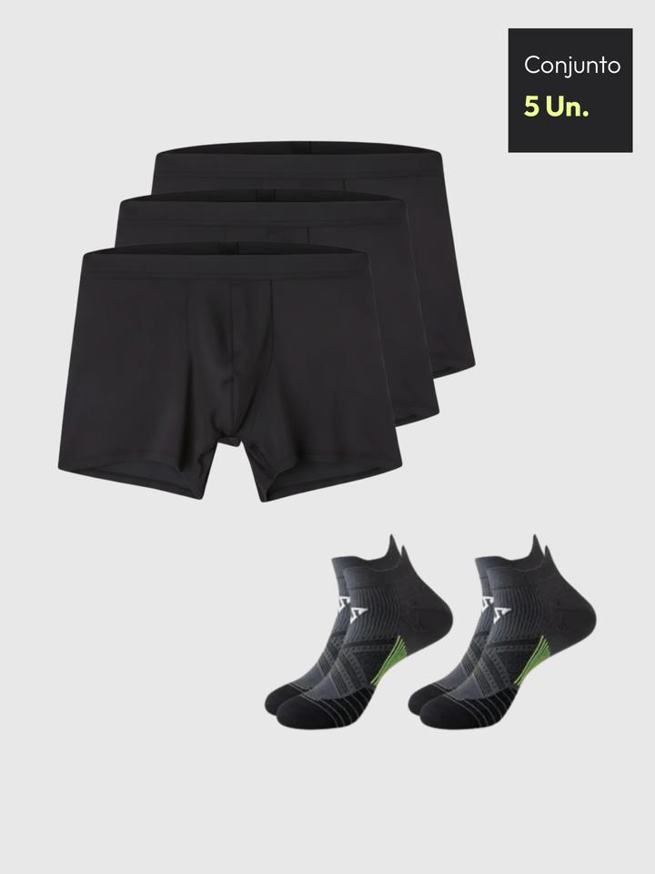 Kit 3x Cuecas Bamboo Fiber Performance + 2x Par de Meia Running